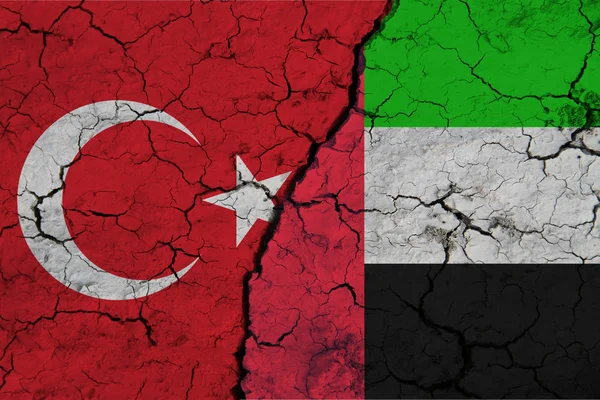Flag Turkey United Arab Emirates Textured Cracked Earth Concept Cooperation — 스톡 사진