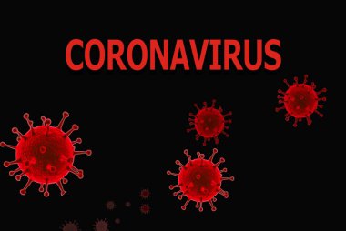 Siyah arka planda koronovirüs virüsü olan koronavirüs. Koronavirüsün yayılma konsepti.