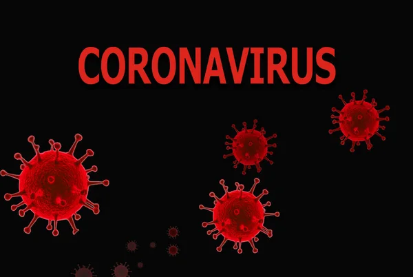 Επιγραφή coronavirus με ιούς coronovirus σε μαύρο φόντο. Η έννοια της εξάπλωσης του coronavirus. — Φωτογραφία Αρχείου