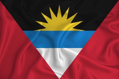 Arka planda antigua ve barbuda bayrağı var. Tasarımcı çözümleri kavramı.
