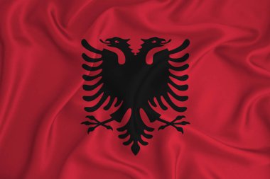 Arka planda albaniya bayrağı. Tasarımcı çözümleri kavramı.