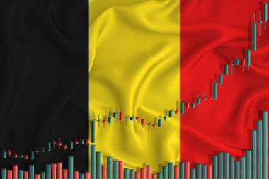 Belçika bayrağı ve hisse senedi fiyatlarındaki dalgalanmalara karşı yükseliş. Şirketlerin yükselen hisse fiyatları.