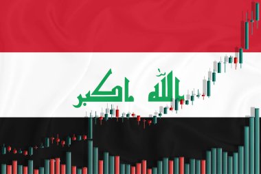 Irak bayrağı ve hisse senedi fiyatlarındaki dalgalanmalara karşı yükseliş. Şirketlerin yükselen hisse fiyatları.