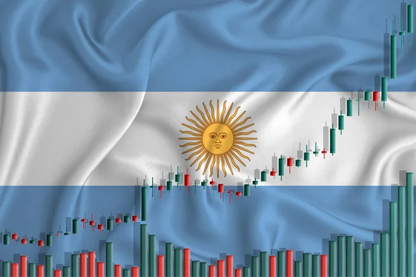 Erguendo Contra Pano Fundo Bandeira Argentina Flutuações Preço Das Ações — Fotografia de Stock