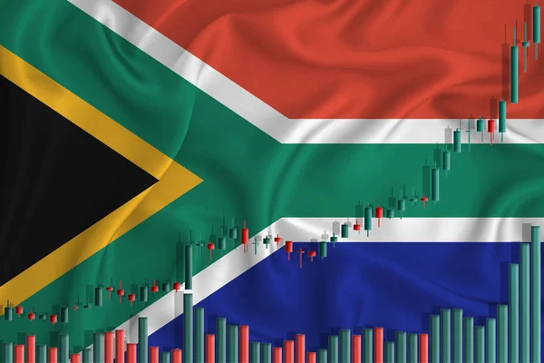 Aumento Sullo Sfondo Della Bandiera Sudafricana Delle Fluttuazioni Dei Prezzi — Foto Stock