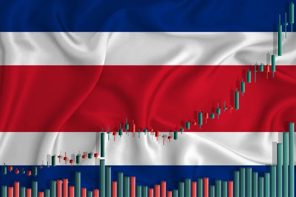 Rising against the backdrop of the Thailand flag and stock price fluctuations. Rising stock prices of companies.