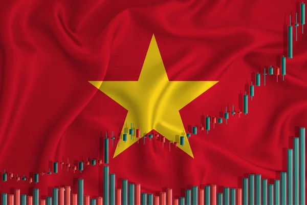 Rising against the backdrop of the Vietnam flag and stock price fluctuations. Rising stock prices of companies.