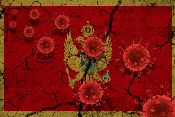 赤いウイルス細胞 パンデミックインフルエンザウイルス感染症 コロナウイルス アジアインフルエンザの概念は アルジェリア国旗の亀裂を背景に — ストック写真