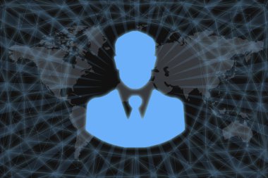 Erkekler şebeke çemberindeki simgeyi dünyanın siluetiyle birlikte karanlık bir arkaplanda imzalarlar..