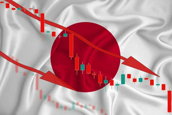 Japán Zászló Valuta Leesése Zászló Részvényáringadozások Tükrében Válságkoncepció Vállalatok Csökkenő — Stock Fotó