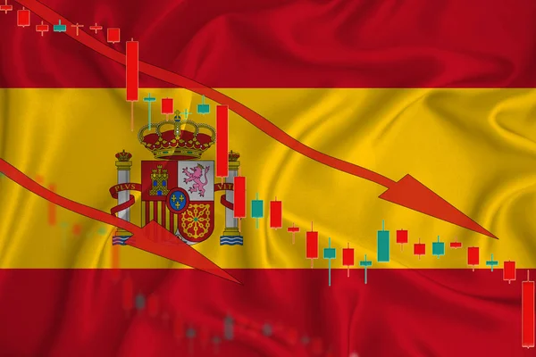 Spagna Bandiera Caduta Della Valuta Sullo Sfondo Della Bandiera Fluttuazioni — Foto Stock