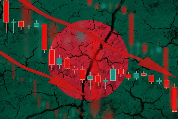 Бангладешський Прапор Падіння Валюти Тлі Прапора Коливань Цін Акції Кризова — стокове фото