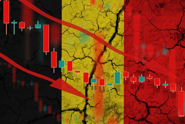 Бельгійський Прапор Падіння Валюти Тлі Прапора Коливань Цін Акції Кризова — стокове фото