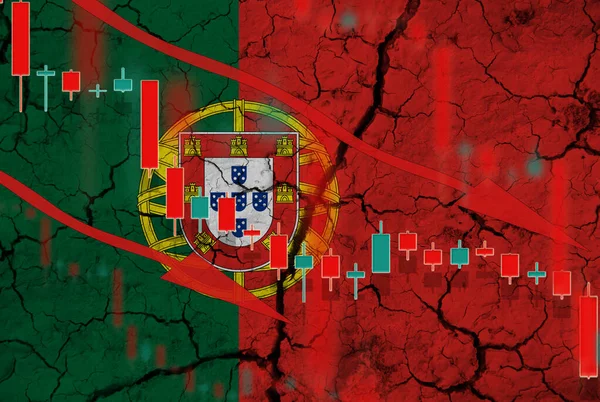 Bendera Portugal Jatuhnya Mata Uang Terhadap Latar Belakang Bendera Dan — Stok Foto