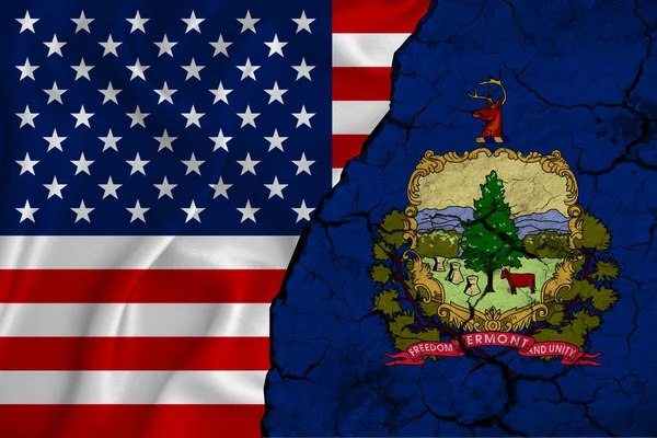 Текстура Флага Сша Флагом Вермонта Трещинах Земли Концепция Засухи Штата — стоковое фото