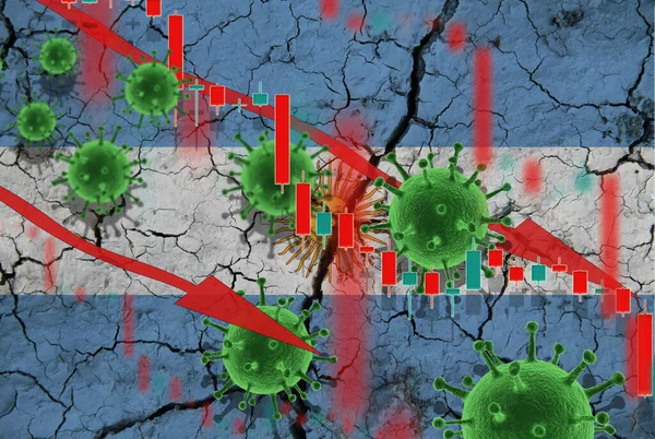 Bandera Argentina Moneda Cayendo Sobre Fondo Bandera Fluctuaciones Precios Virus — Foto de Stock