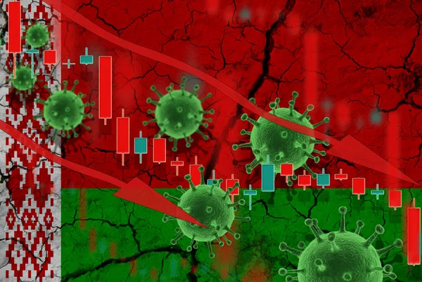 Flaga Białoruś Opadam Waluta Tle Flaga Chwiejność Cena Wirus Koncepcja — Zdjęcie stockowe