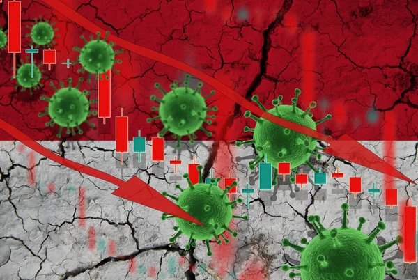 Прапор Індонезії Падіння Валюти Тлі Прапора Коливань Цін Вірусів Кризова — стокове фото