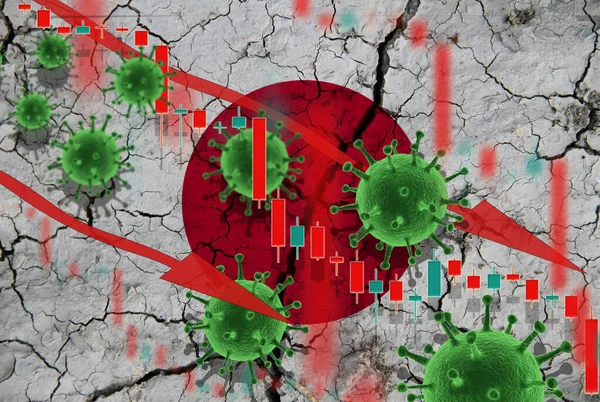 Прапор Японії Падіння Валюти Тлі Прапора Коливань Цін Вірусів Кризова — стокове фото