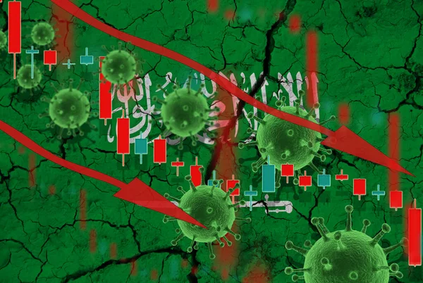 Bandera Arabia Saudita Caída Moneda Fondo Bandera Las Fluctuaciones Precios — Foto de Stock