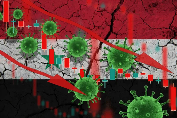 Прапор Сирії Падіння Валюти Тлі Прапора Коливань Цін Вірусів Кризова — стокове фото