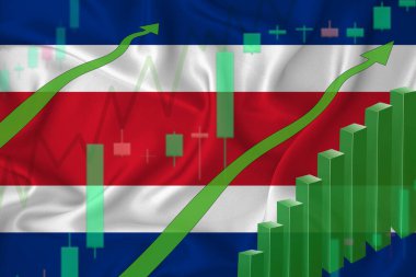 Tayland bayrağının arka planına karşı yükseliş ve ülkenin para birimi için artan fiyatlar. Şirketlerin ve kripto para birimlerinin yükselen hisse fiyatları.