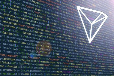 Yazılım Geliştirici Programı Kodu. Soyut bilgisayar programı kodu. Kod satırları, Javascript, CSS ve HTML. Hackleme kodlama konsepti. Yazılım için kaynak kod. TRON (TRX) şifreleme para birimi sembolü.