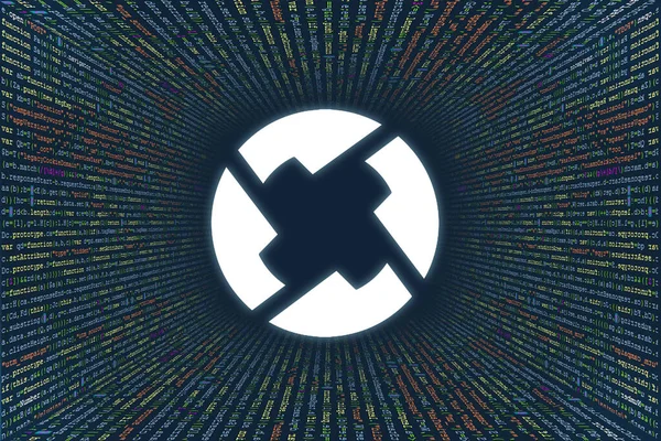 计算机程序代码中的隧道 程式码 Javascript Css和Php的串行 黑客攻击编码概念 软件的源代码 Zrx 加密货币符号 — 图库照片