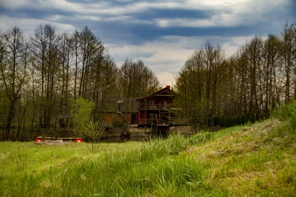 Houses Suburbs Summer Forest Luxury Wooden Houses Beautiful Landscape Exterior — Stock Photo, Image