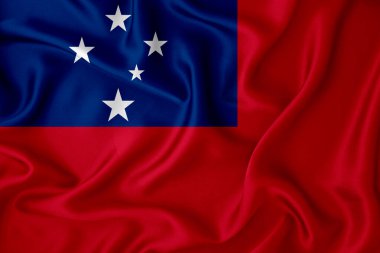 Arka planda Samoa bayrağı var. Tasarımcı çözümleri kavramı.