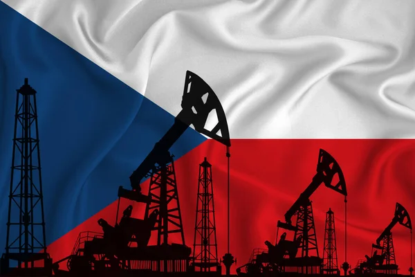 Silhueta Plataformas Perfuração Derricks Petróleo Fundo Bandeira República Checa Indústria — Fotografia de Stock