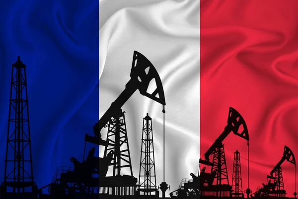 Silueta Plataformas Perforación Derricks Petróleo Fondo Bandera Francia Industria Del — Foto de Stock