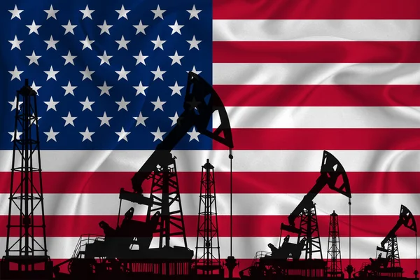 Silhouette Drilling Rigs Oil Derricks Background Flag Oil Gas Industry — Stock Photo, Image