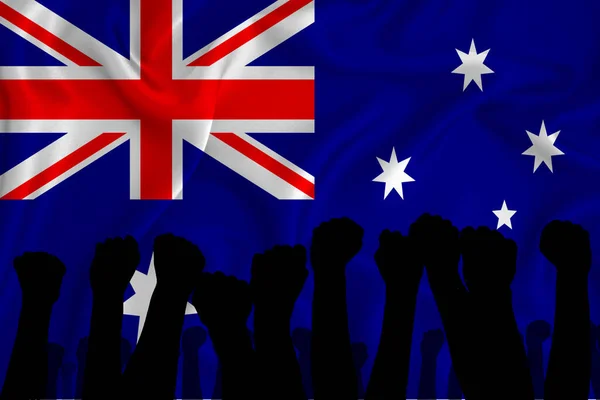 Silhueta Braços Erguidos Punhos Cerrados Fundo Bandeira Austrália Conceito Poder — Fotografia de Stock