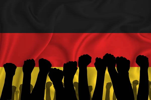 Silhueta Braços Erguidos Punhos Cerrados Fundo Bandeira Alemanha Conceito Poder — Fotografia de Stock