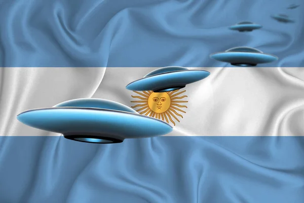 Vinka Argentinas Flagga Ufo Grupp Bakgrunden Flaggan Ufo Nyheter Koncept — Stockfoto