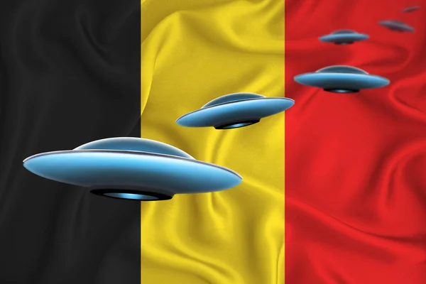 Zwaaiende Vlag Van België Ufo Groep Achtergrond Van Vlag Ufo — Stockfoto