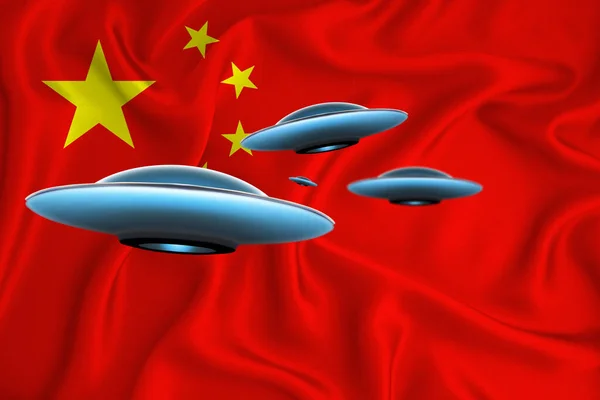 Acenando Bandeira China Grupo Ovni Fundo Bandeira Conceito Notícia Ufo — Fotografia de Stock