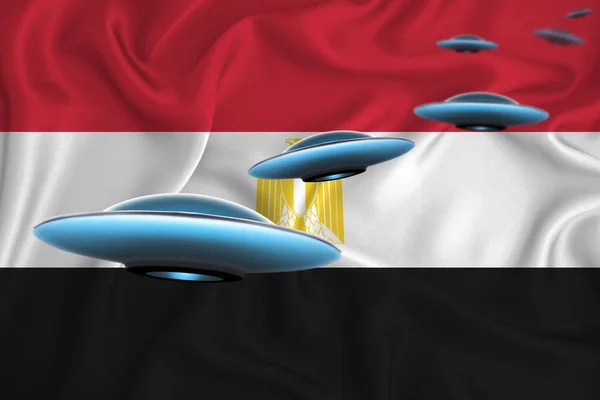 Zwaaiende Vlag Van Egypte Ufo Groep Achtergrond Van Vlag Ufo — Stockfoto