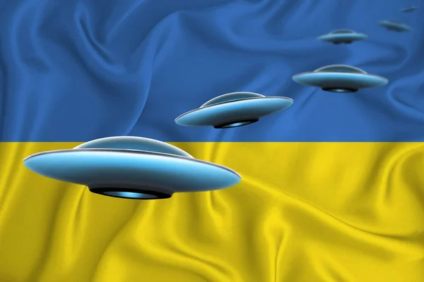 Розмахуючи Прапором України Група Нло Задньому Плані Прапора Концепція Нло — стокове фото
