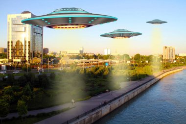 Bir metal ve gümüş UFO 'lar Dünya' yı istila etti. Bir grup uzay gemisi şehrin üstünde gökyüzünde uçarak dünyaya sarı ışınlar saçtı. 3B görüntüleme