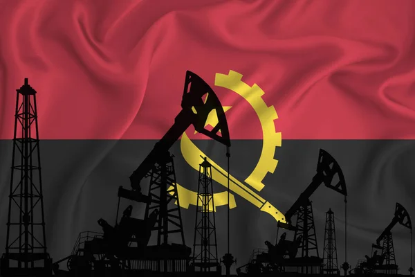 Angola Nın Bayraklarını Geliştiriyorum Bayrak Arka Planında Sondaj Kulesi Petrol — Stok fotoğraf