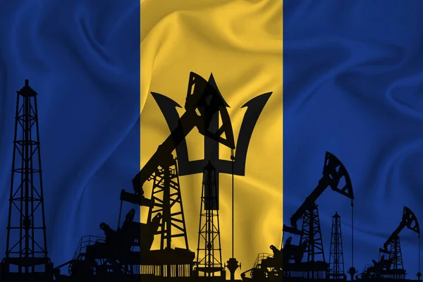 Desarrollando Bandera Barbados Silueta Plataformas Perforación Plataformas Petrolíferas Sobre Fondo — Foto de Stock