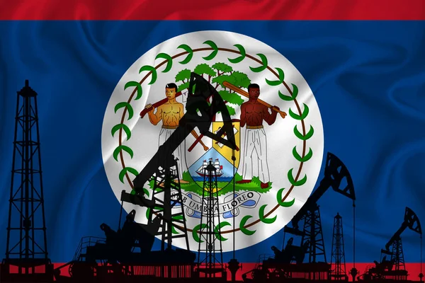 Die Entwicklung Der Flagge Belizes Silhouette Von Bohrinseln Und Ölplattformen — Stockfoto