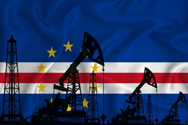 Bandeira Desenvolvimento Cabo Verde Silhueta Plataformas Perfuração Plataformas Petróleo Fundo — Fotografia de Stock