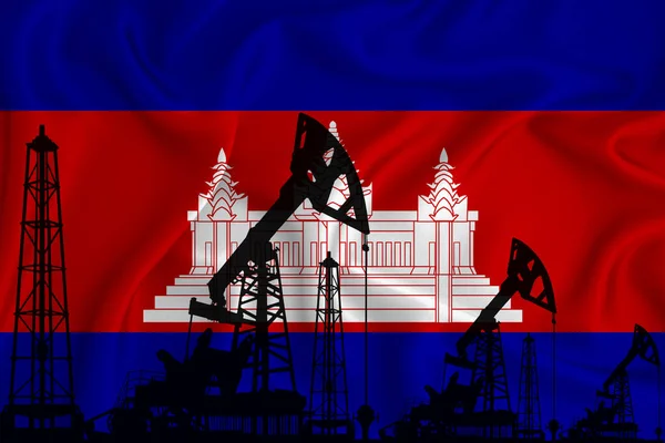 Ontwikkeling Van Vlag Van Cambodja Silhouet Van Boorplatforms Olieplatforms Een — Stockfoto