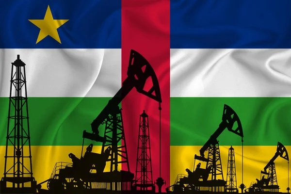 Rozwijająca Się Flaga Republiki Środkowoafrykańskiej Sylwetka Platform Wiertniczych Platform Wiertniczych — Zdjęcie stockowe