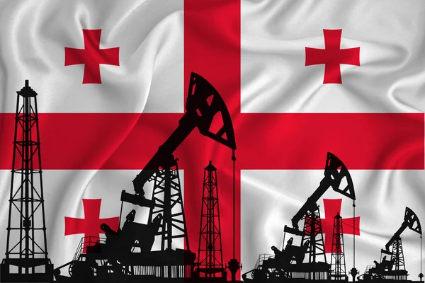 Desarrollando Bandera Georgia Silueta Plataformas Perforación Plataformas Petrolíferas Sobre Fondo — Foto de Stock