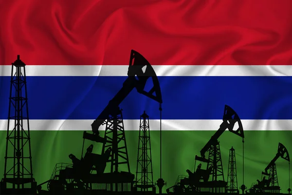 Bandeira Gâmbia Desenvolvimento Silhueta Plataformas Perfuração Plataformas Petróleo Fundo Bandeira — Fotografia de Stock