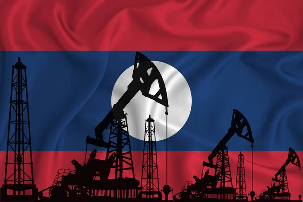 Desenvolvendo Bandeira Laos Silhueta Plataformas Perfuração Plataformas Petróleo Fundo Bandeira — Fotografia de Stock